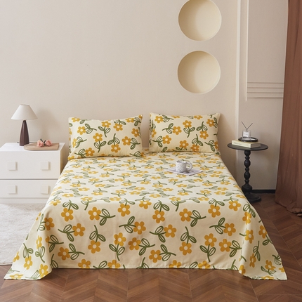 绒艺席业 2025新款简约原棉印花老粗布床单 猫爪草