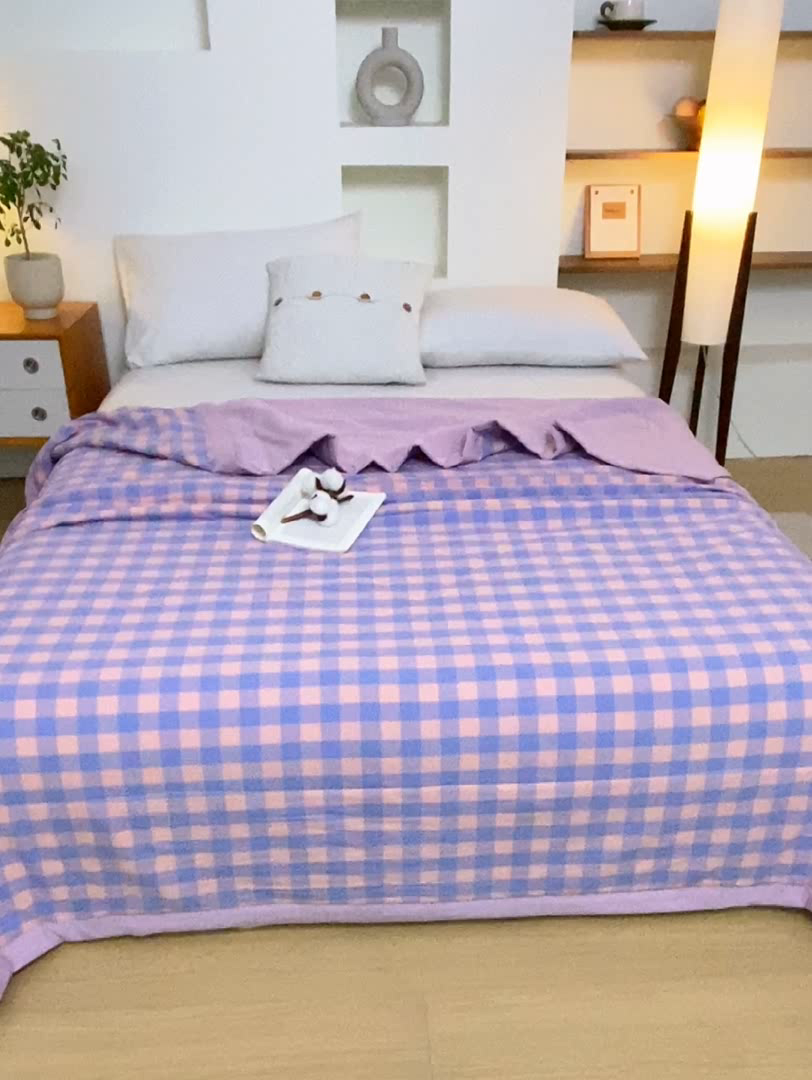 91家纺网 家纺一手货源 找家纺 牛牛家纺 2025新款色织水洗棉花被 米可-紫