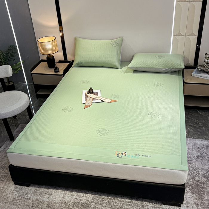 91家纺网 家纺一手货源 找家纺 阿亮家居 2025新款刺绣款凉豆豆凉席 凉豆豆-玫瑰绿色