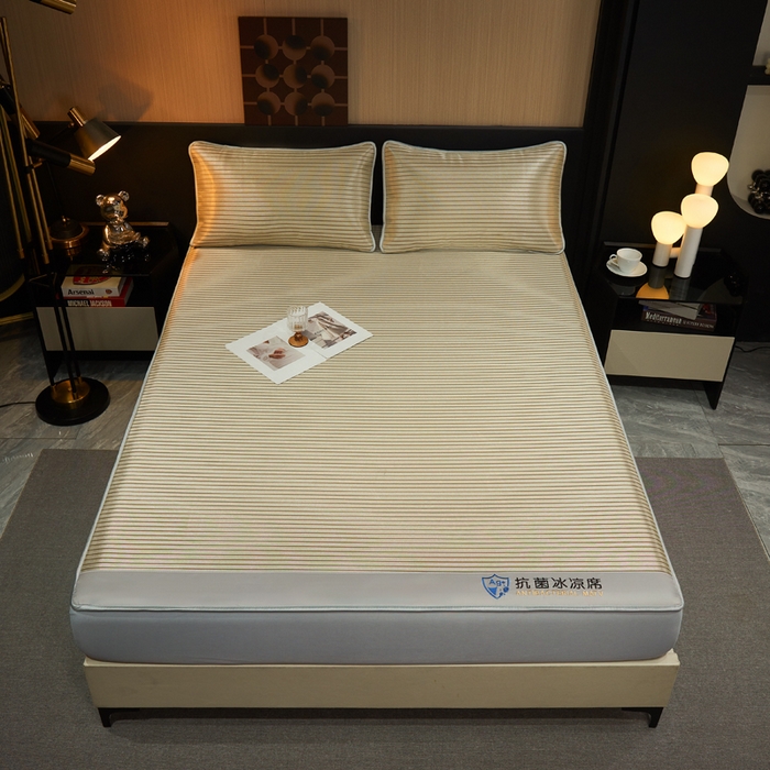 91家纺网 家纺一手货源 找家纺 小萌虎 2025新款碳光抗菌冰丝凉席床笠 水云间-咖