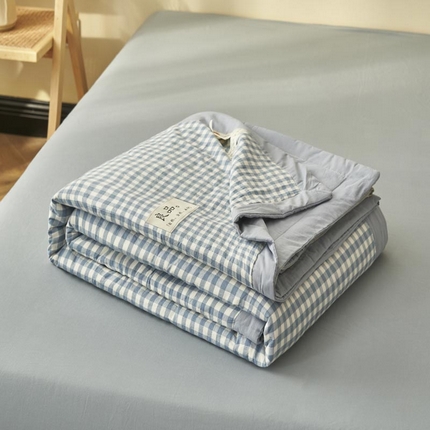 寐绸家纺 2025新款纯棉水洗棉无印风新疆棉花夏被四件套 天蓝小格