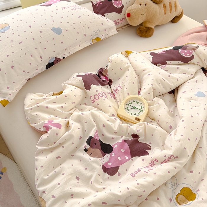 91家纺网 家纺一手货源 找家纺 星巴k家纺 2025新款A类水洗双层纱大豆纤维夏被夏凉被空调被 腊肠狗