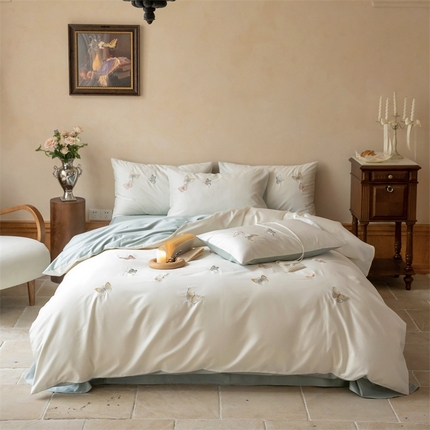 FORTWO家纺原创设计（FOR TWO家纺） 2025新款50支高支高密长绒棉蝴蝶刺绣四件套-晴天 晴天-白