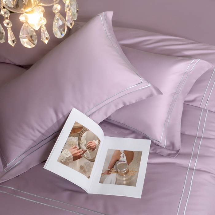 91家纺网 家纺一手货源 找家纺 121  2025新款长绒棉纯棉高支高密贡缎刺绣四件套 贵族紫