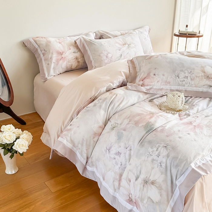 91家纺网 家纺一手货源 找家纺 巧玲珑 2025新款60支A类进口数码印花美式双拼四季款长绒棉四件套 凤起潮鸣