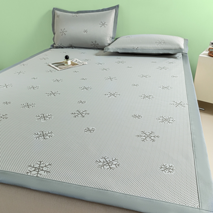 91家纺网 家纺一手货源 找家纺 阿亮家居 2025新款凉席碳光席冰丝席三件套 雪花-灰色