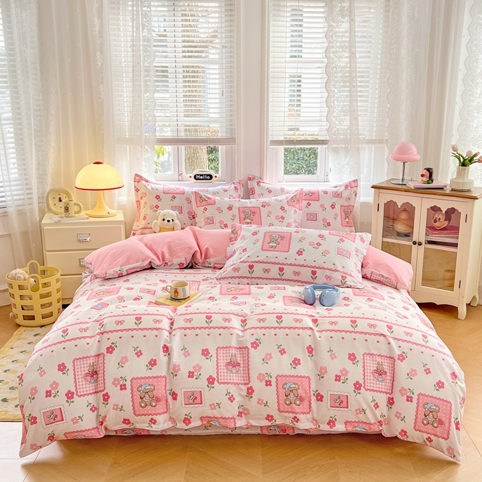 91家纺网 家纺一手货源 找家纺 世爵 2025新款全棉印花小清新单品系列-单被套 花园派对-米