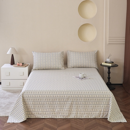 绒艺席业 2025新款简约原棉印花老粗布床单 陌微