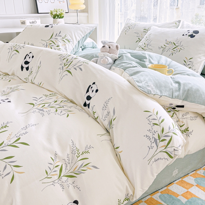 91家纺网 家纺一手货源 找家纺 世爵 2025新款全棉印花小清新单品系列-单被套 竹林熊猫
