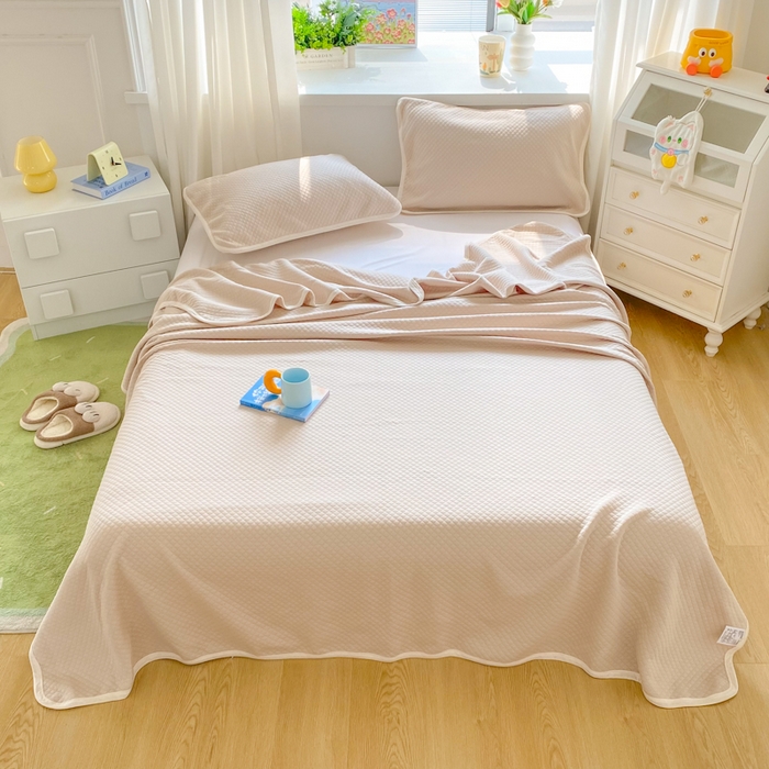 91家纺网 家纺一手货源 找家纺 来菲毛毯 2025新款全棉针织全面盖毯床单夏被被子被芯 菱间咖