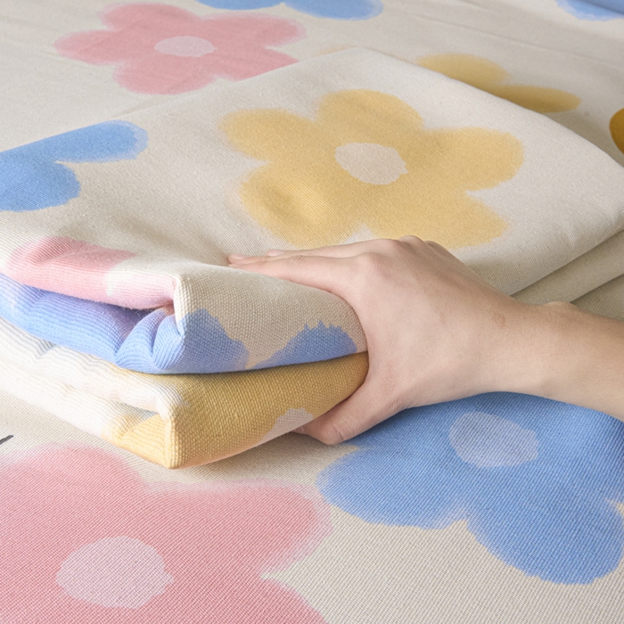 91家纺网 家纺一手货源 找家纺 绒艺席业 2025新款简约原棉印花老粗布床单 笑脸