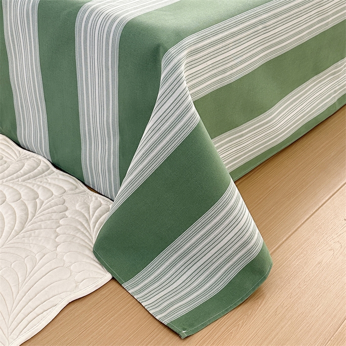 91家纺网 家纺一手货源 找家纺 绒艺席业 2025新款简约原棉印花老粗布床单 绿川千叶