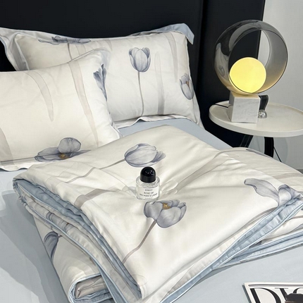 寐绸家纺 2025新款50兰精天丝数码印花大豆纤维夏被 天丝夏被-翩翩荷叶