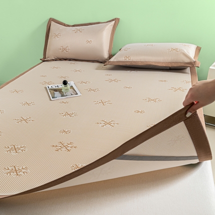 阿亮家居 2025新款凉席碳光席冰丝席三件套 雪花-咖色