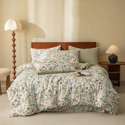 2025新款40s全棉双层纱圆角吊边款四件套 美式田园