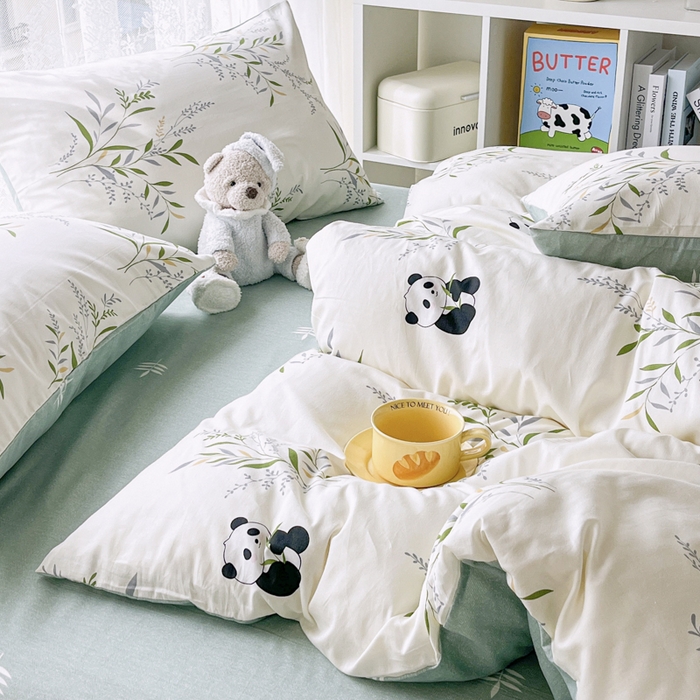 91家纺网 家纺一手货源 找家纺 世爵 2025新款全棉印花小清新单品系列-单被套 竹林熊猫