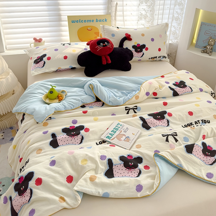 91家纺网 家纺一手货源 找家纺 星巴k家纺 2025新款A类水洗双层纱大豆纤维夏被夏凉被空调被 波点小狗