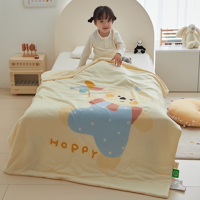 91家纺网 家纺一手货源 找家纺 荷马之梦 2025新款大版针织棉凉感丝AB版大豆儿童夏被 风车小熊