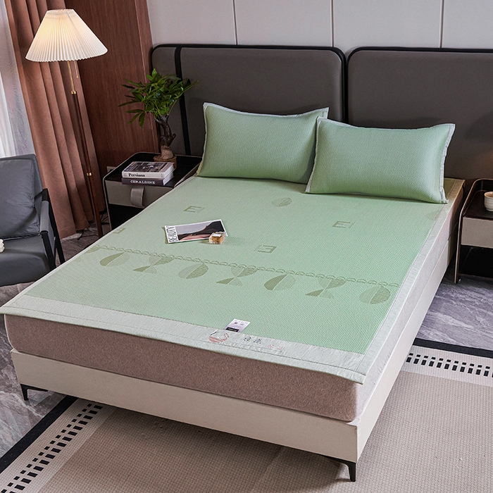 91家纺网 家纺一手货源 找家纺 梵克保罗 2025新款7A抗菌母婴级纯乙纶PE刺绣凉感丝豆豆席 叶子-绿