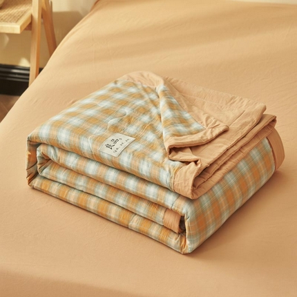 寐绸家纺 2025新款纯棉水洗棉无印风新疆棉花夏被四件套 蜜橘格