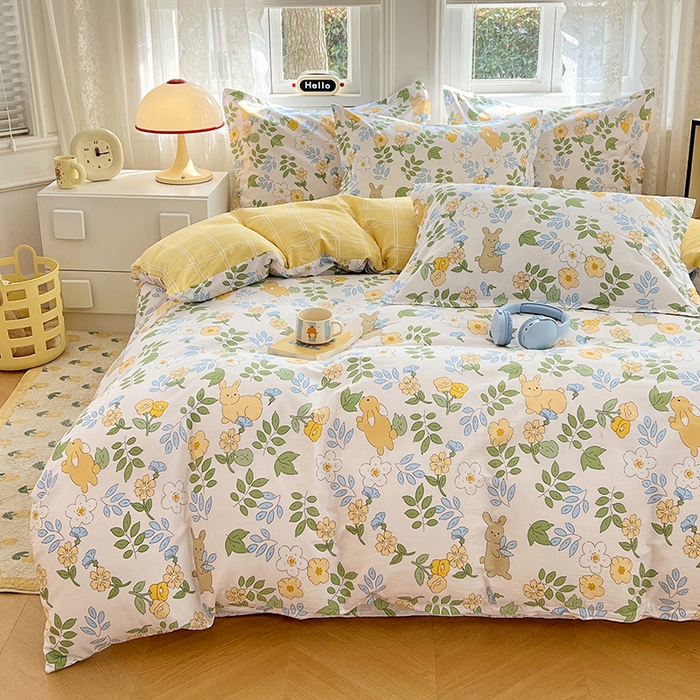 91家纺网 家纺一手货源 找家纺 世爵 2025新款全棉印花小清新单品系列-单被套 云萌小兔