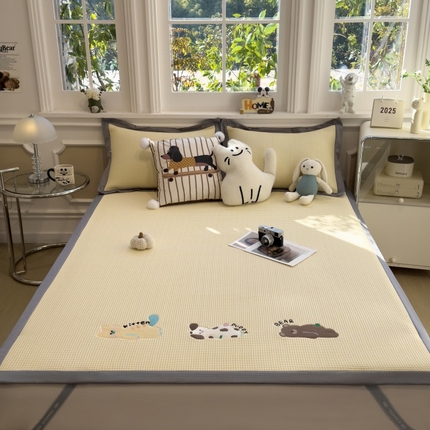 孩子王家纺 2025新款冰豆豆华夫格绣花系列床单床笠 懒懒小憩