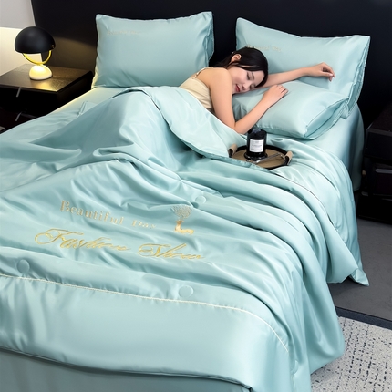 91家纺网 家纺一手货源 找家纺 （总）卡罗兰 2025新款水洗天丝夏凉被空调被水洗真丝夏被四件套-森旅迷鹿