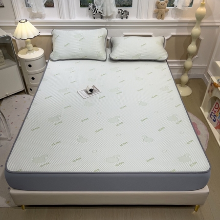 孩子王家纺 2025新款冰丝席提花冰豆豆床单床笠-sheep系列 sheep sheep-绿床笠