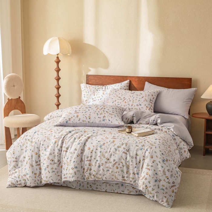 91家纺网 家纺一手货源 找家纺 2025新款40s全棉双层纱圆角吊边款四件套 春色满园-紫