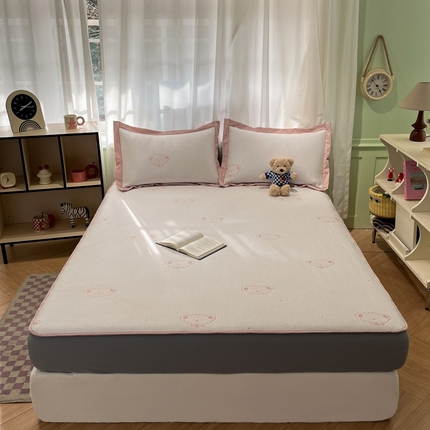 孩子王家纺 2025新款冰丝席提花冰豆豆系列床单床笠 小熊物语床笠