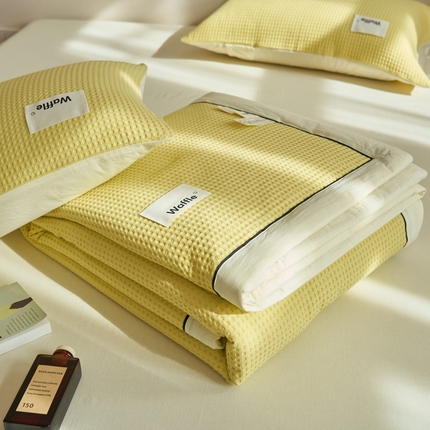 寐绸家纺 2025新款40支纯棉水洗棉华夫格北欧风新疆棉花夏被四件套 华夫格-黄绿