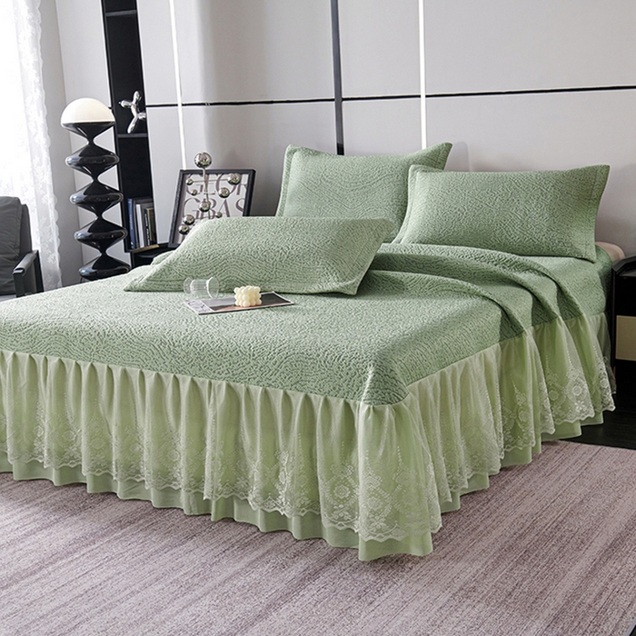 91家纺网 家纺一手货源 找家纺 梵克保罗 2025新款7A抗菌母婴级纯乙纶PE刺绣凉感丝豆豆席床单款 肌理纹-水绿