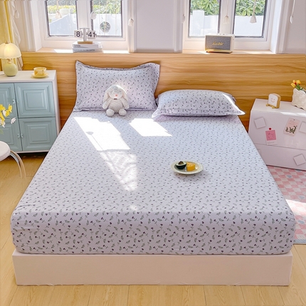 默忆 2025新款针织双层纱印花糯小棉床笠 紫色花海