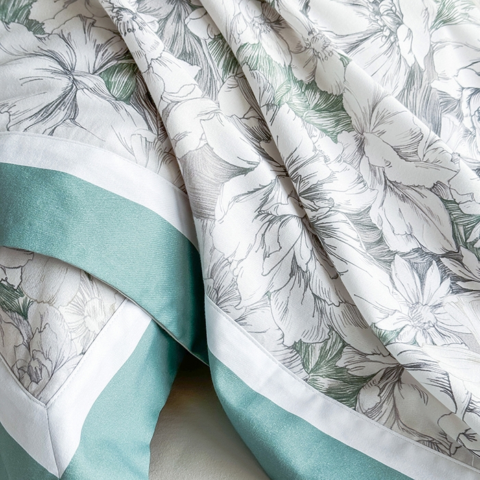 91家纺网 家纺一手货源 找家纺 巧玲珑 2025新款60支A类进口数码印花美式双拼四季款长绒棉四件套 梨花谷