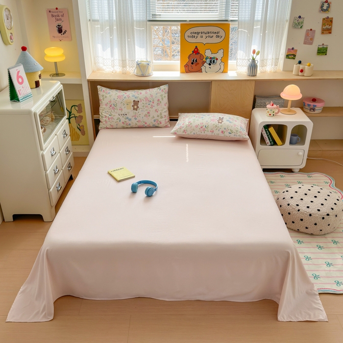 91家纺网 家纺一手货源 找家纺 冕悠家纺 2025新款A类高克重糯叽叽超柔糯水洗棉印花四件套 熊熊花语