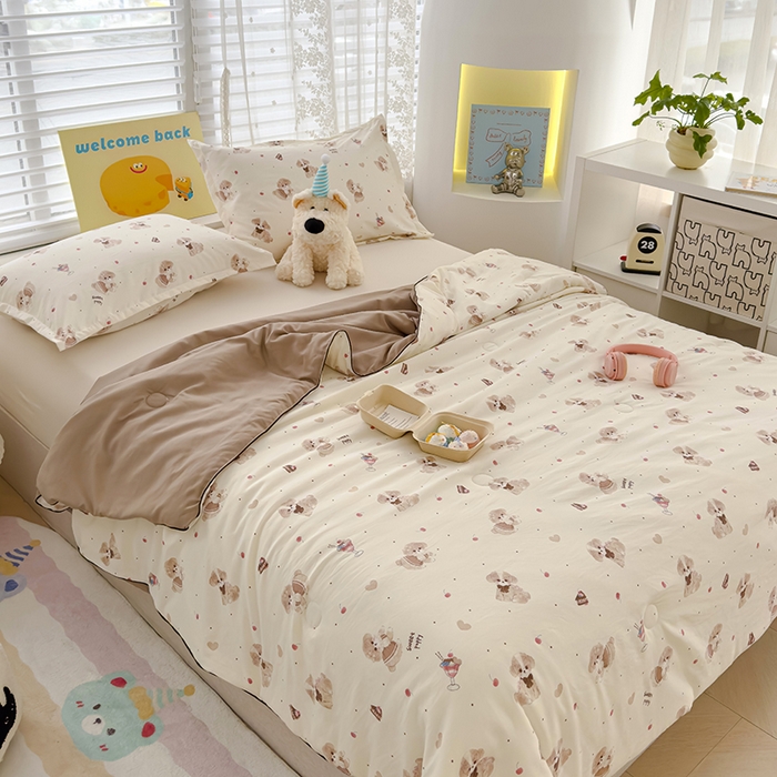 91家纺网 家纺一手货源 找家纺 星巴k家纺 2025新款A类水洗双层纱大豆纤维夏被夏凉被空调被 萌趣