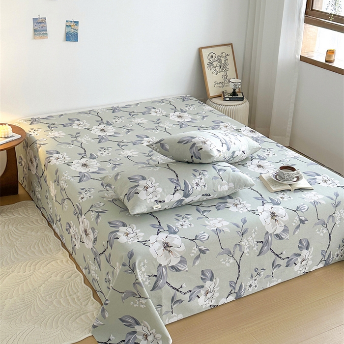 91家纺网 家纺一手货源 找家纺 绒艺席业 2025新款简约原棉印花老粗布床单 白百合