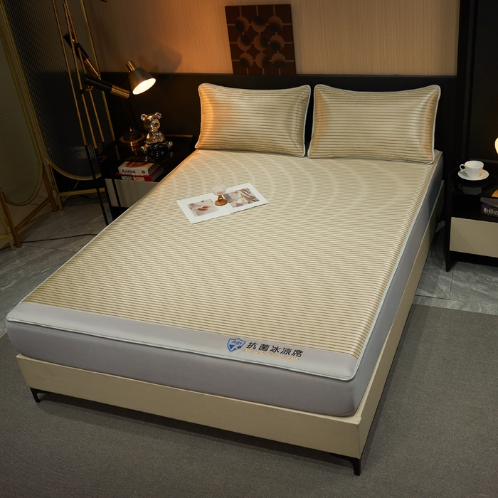 91家纺网 家纺一手货源 找家纺 小萌虎 2025新款碳光抗菌冰丝凉席床笠 水云间-咖