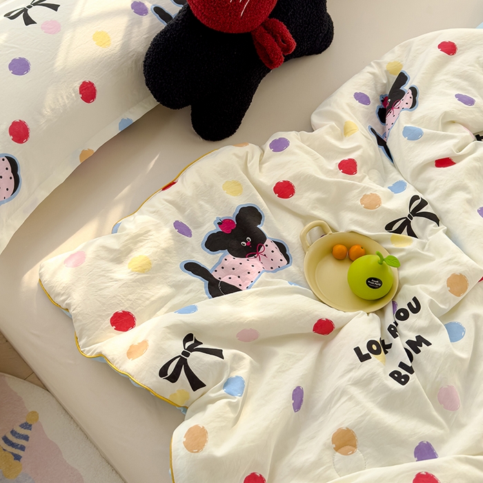 91家纺网 家纺一手货源 找家纺 星巴k家纺 2025新款A类水洗双层纱大豆纤维夏被夏凉被空调被 波点小狗