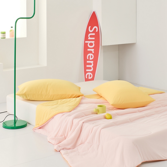 91家纺网 家纺一手货源 找家纺 LADYCOCO可可家居 2025新款多巴胺色系凉感夏被 樱粉（粉色+橙黄）