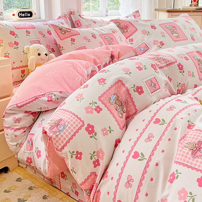 91家纺网 家纺一手货源 找家纺 世爵 2025新款全棉印花小清新单品系列-单被套 花园派对-米