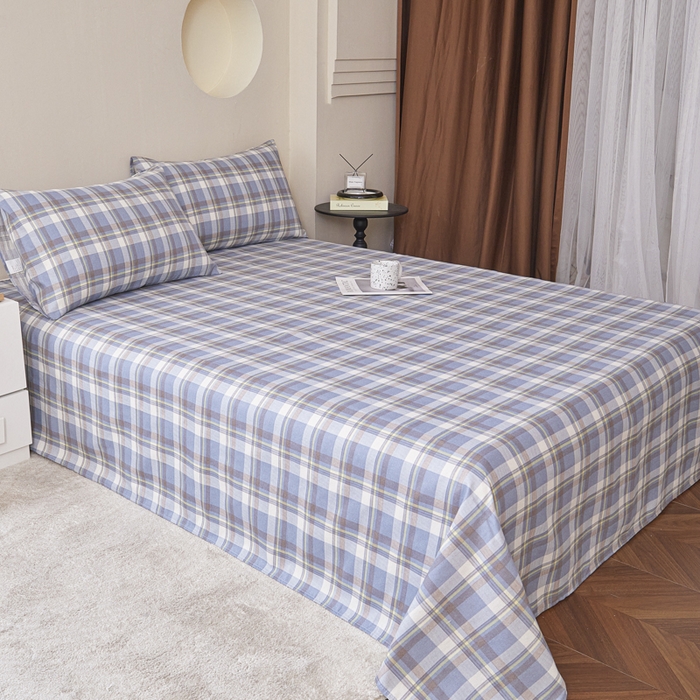 91家纺网 家纺一手货源 找家纺 绒艺席业 2025新款简约原棉印花老粗布床单 简兮蓝