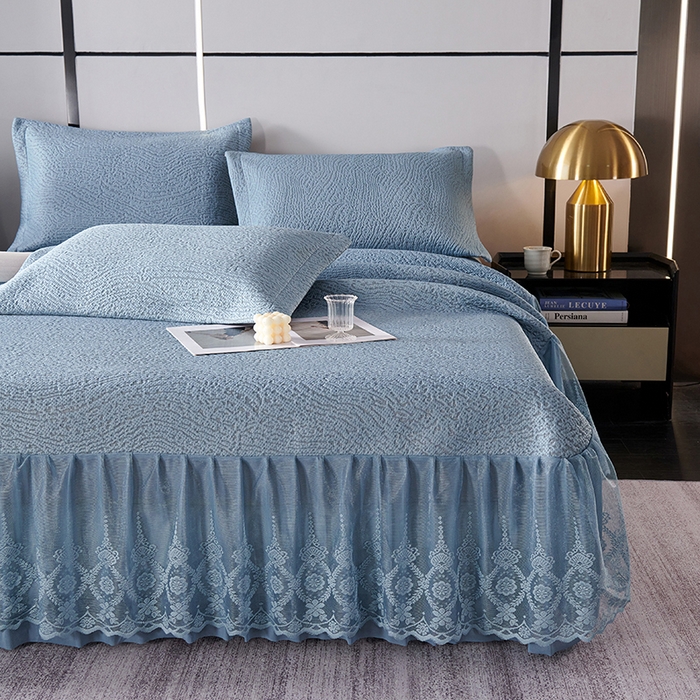 91家纺网 家纺一手货源 找家纺 梵克保罗 2025新款7A抗菌母婴级纯乙纶PE刺绣凉感丝豆豆席床单款 肌理纹-蓝