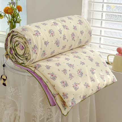 91家纺网 家纺一手货源 找家纺 星巴k家纺 2025新款A类水洗双层纱大豆纤维夏被夏凉被空调被 花语紫