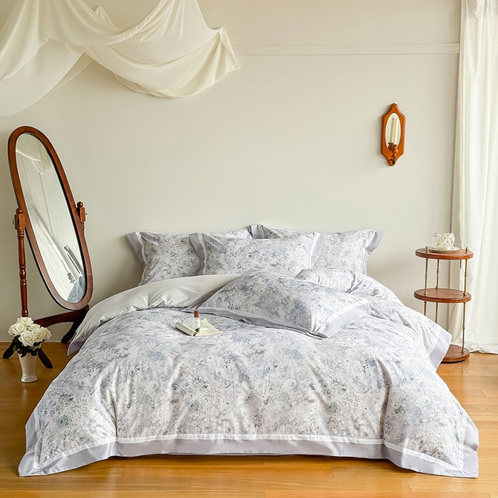 91家纺网 家纺一手货源 找家纺 巧玲珑 2025新款60支A类进口数码印花美式双拼四季款长绒棉四件套 水墨江南