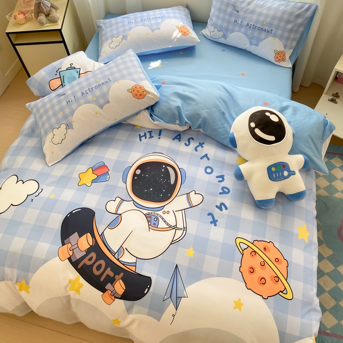 91家纺网 家纺一手货源 找家纺 博雅 2025新款纯棉宇航员四件套 滑板宇航员