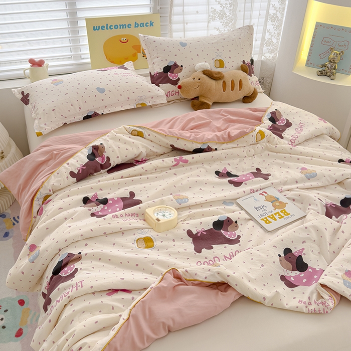 91家纺网 家纺一手货源 找家纺 星巴k家纺 2025新款A类水洗双层纱大豆纤维夏被夏凉被空调被 腊肠狗