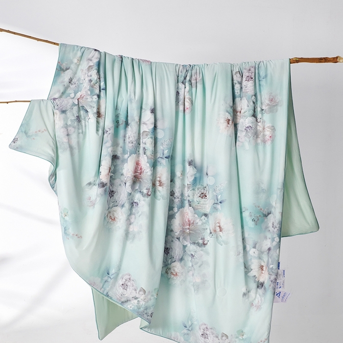 91家纺网 家纺一手货源 找家纺 缔锦家纺 2025新款凉感丝印花夏被 淡雅云影