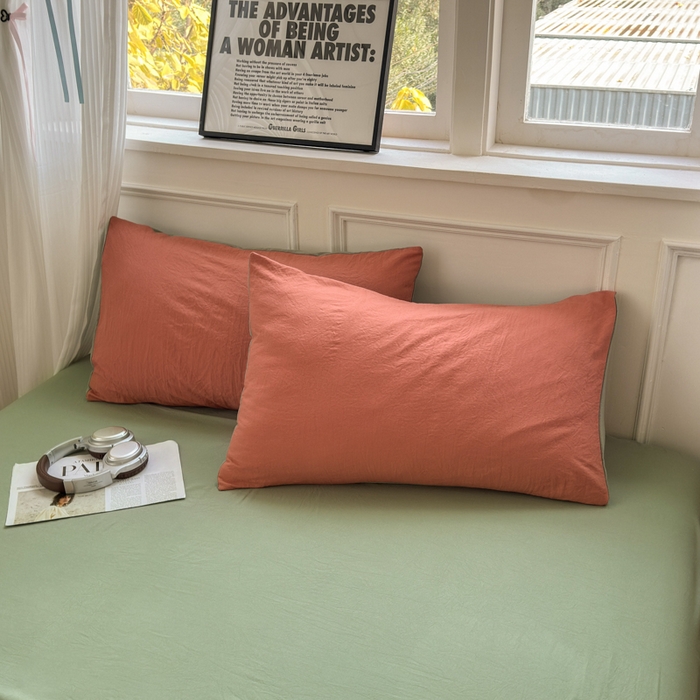 91家纺网 家纺一手货源 找家纺 （总）冕悠家纺 2025新款A类105克超柔褶皱水洗棉拼色四件套-单被套