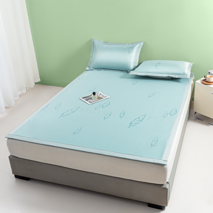 91家纺网 家纺一手货源 找家纺 阿亮家居 2025新款凉席碳光席冰丝席三件套 叶语芊芊-绿-绿